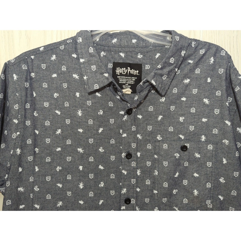 Harry Potter Houses Blue-Gray white button front pocket shirt XXL slim fit or XL